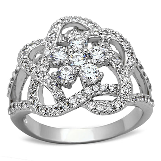 MA3W523 - Rhodium Brass Ring with AAA Grade CZ  in Clear