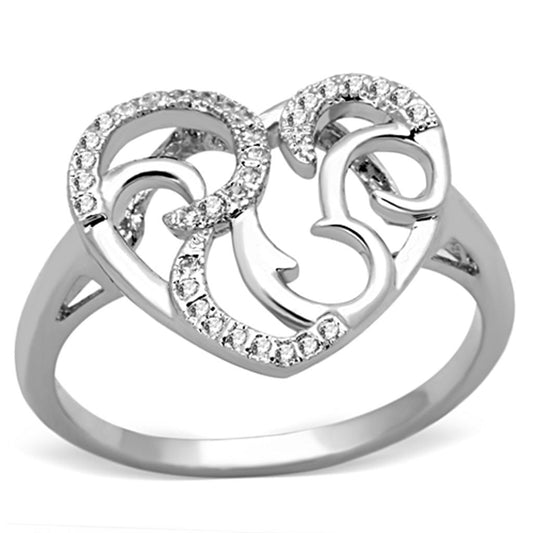 MA3W524 - Rhodium Brass Ring with AAA Grade CZ  in Clear