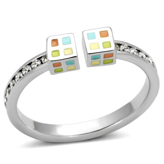 MA3W525 - Rhodium Brass Ring with AAA Grade CZ  in Clear