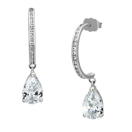 MA3W529 - Rhodium Brass Earrings with AAA Grade CZ  in Clear