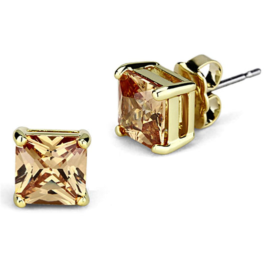 MA3W533 - Gold Brass Earrings with AAA Grade CZ  in Champagne