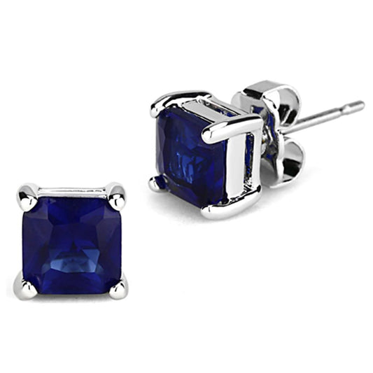 MA3W535 - Rhodium Brass Earrings with Synthetic Synthetic Glass in Montana
