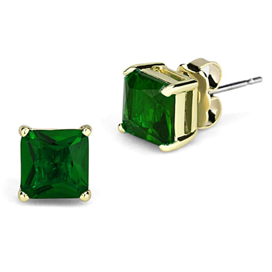 MA3W537 - Gold Brass Earrings with Synthetic Synthetic Glass in Emerald