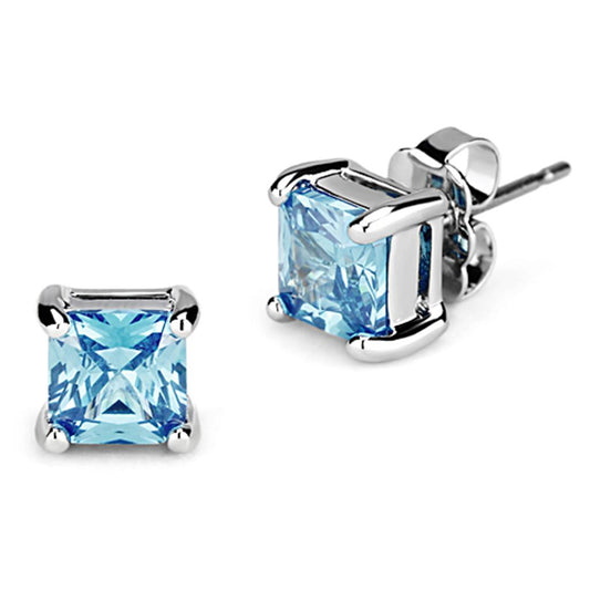 MA3W539 - Rhodium Brass Earrings with AAA Grade CZ  in Sea Blue