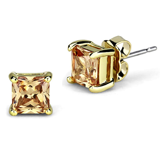 MA3W540 - Gold Brass Earrings with AAA Grade CZ  in Champagne