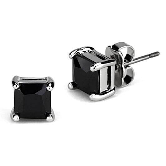 MA3W541 - Rhodium Brass Earrings with AAA Grade CZ  in Black Diamond