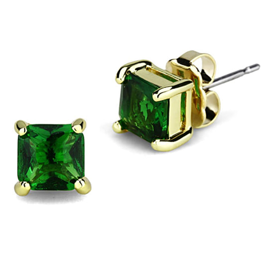 MA3W544 - Gold Brass Earrings with Synthetic Synthetic Glass in Emerald