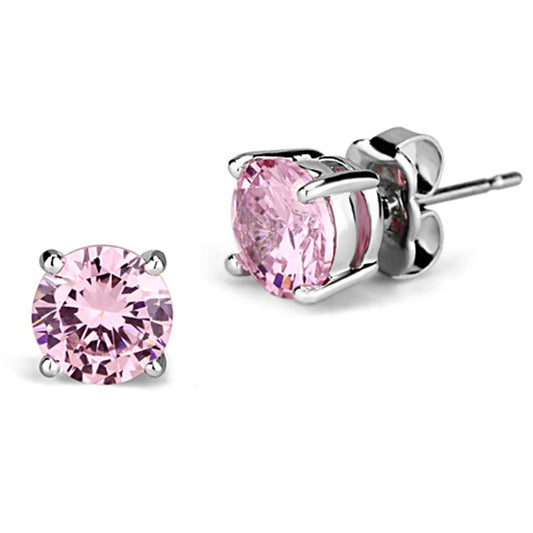 MA3W545 - Rhodium Brass Earrings with AAA Grade CZ  in Rose
