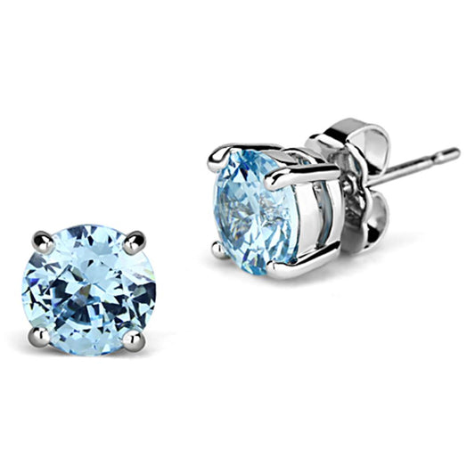 MA3W546 - Rhodium Brass Earrings with AAA Grade CZ  in Sea Blue