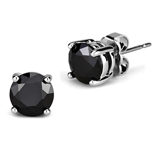 MA3W548 - Rhodium Brass Earrings with AAA Grade CZ  in Black Diamond