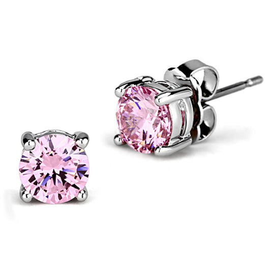 MA3W552 - Rhodium Brass Earrings with AAA Grade CZ  in Rose