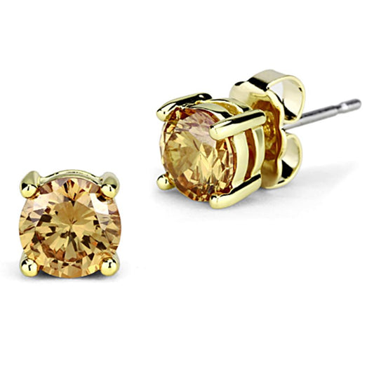 MA3W554 - Gold Brass Earrings with AAA Grade CZ  in Champagne