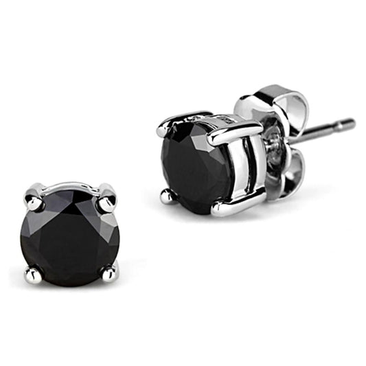 MA3W555 - Rhodium Brass Earrings with AAA Grade CZ  in Black Diamond