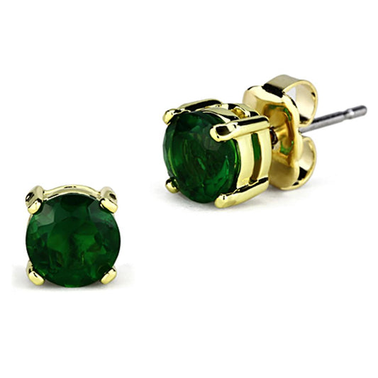MA3W558 - Gold Brass Earrings with Synthetic Synthetic Glass in Emerald