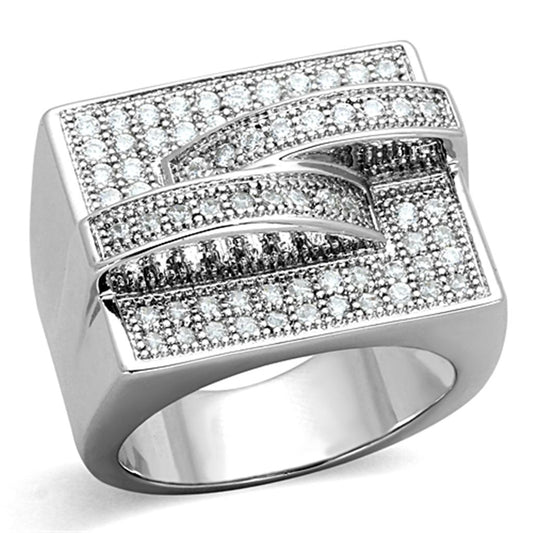 MA3W562 - Rhodium Brass Ring with AAA Grade CZ  in Clear