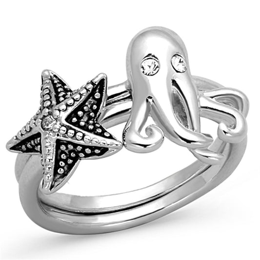 MA3W564 - Rhodium Brass Ring with Top Grade Crystal  in Clear