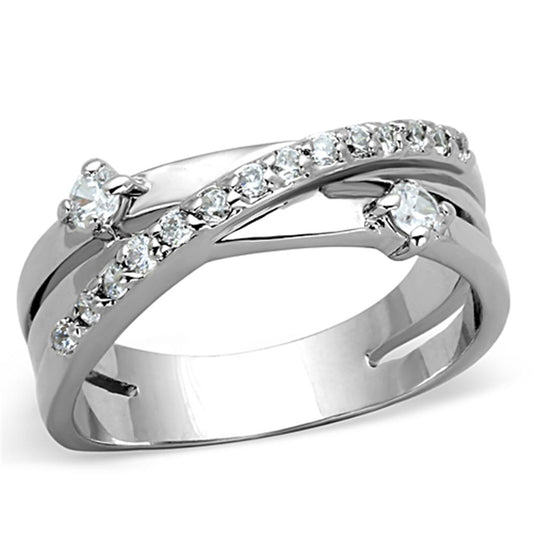 MA3W565 - Rhodium Brass Ring with AAA Grade CZ  in Clear
