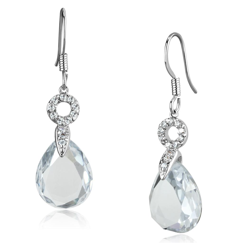 MA3W634 - Rhodium Brass Earrings with AAA Grade CZ  in Clear