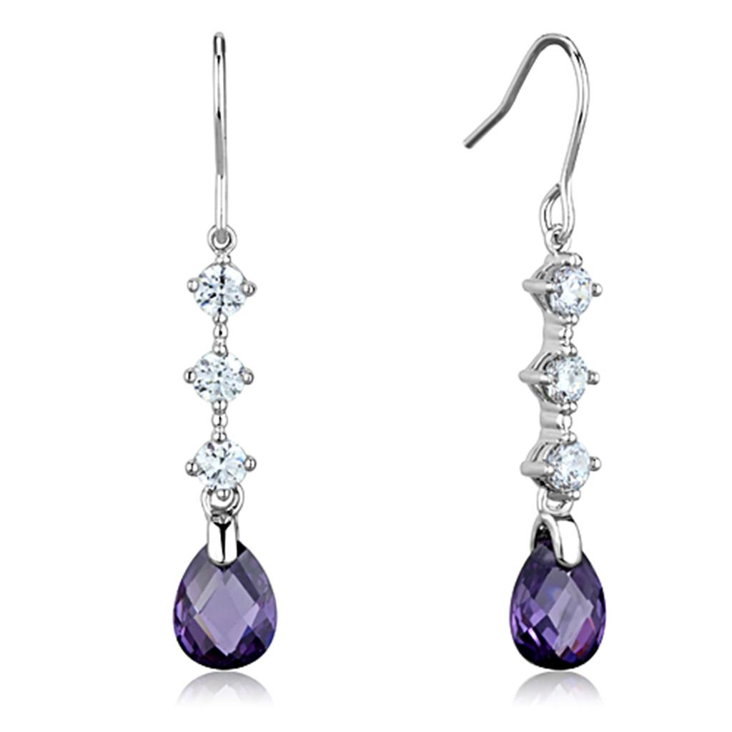 MA3W635 - Rhodium Brass Earrings with AAA Grade CZ  in Amethyst