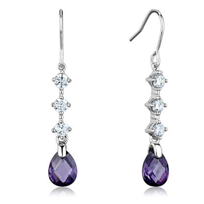 MA3W635 - Rhodium Brass Earrings with AAA Grade CZ  in Amethyst