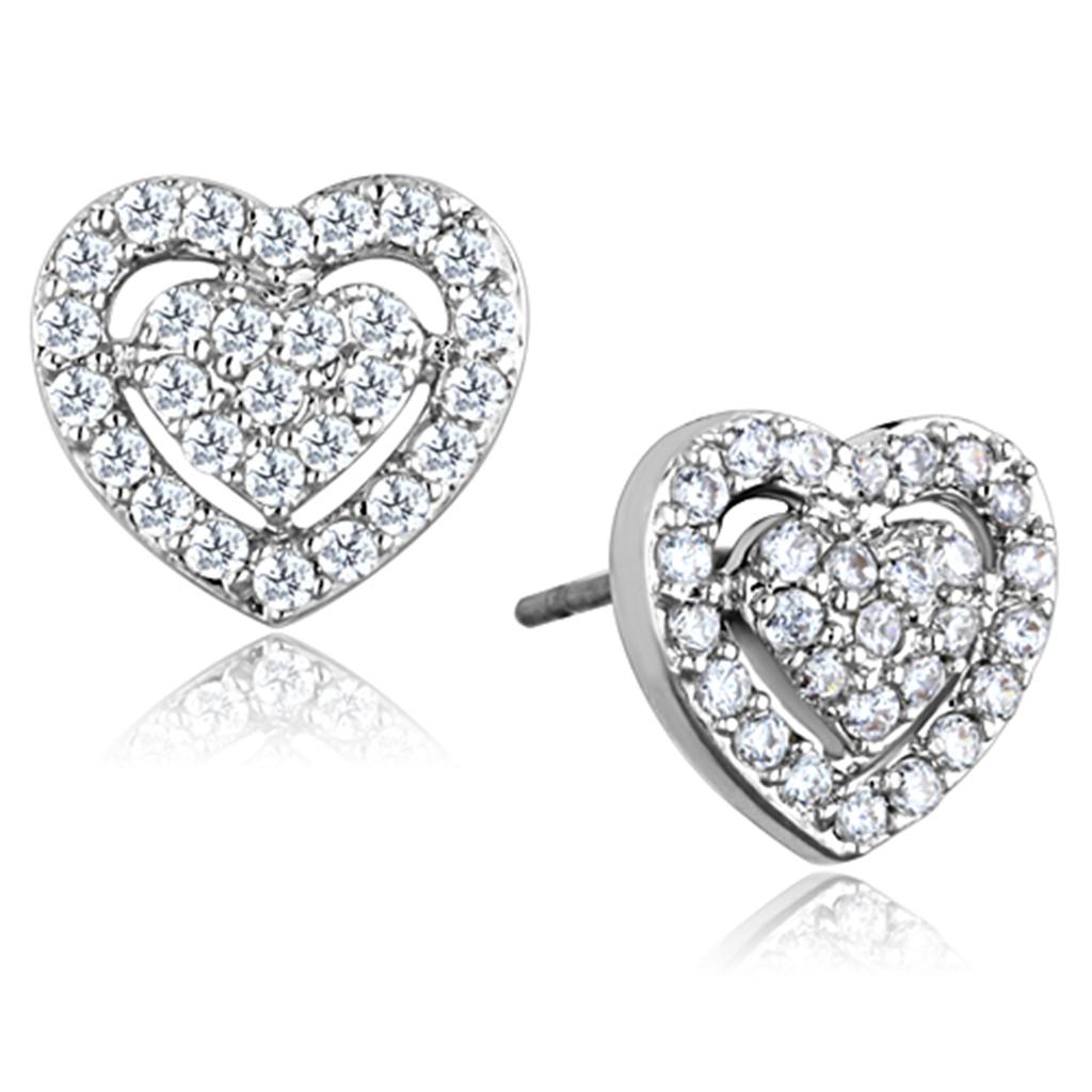 MA3W636 - Rhodium Brass Earrings with AAA Grade CZ  in Clear