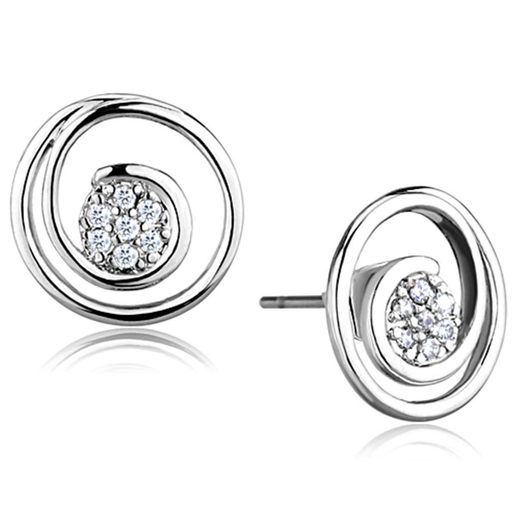 MA3W638 - Rhodium Brass Earrings with AAA Grade CZ  in Clear
