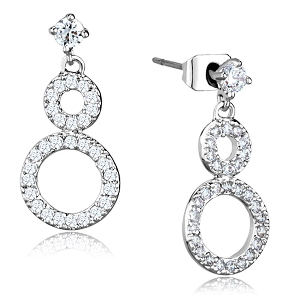 MA3W639 - Rhodium Brass Earrings with AAA Grade CZ  in Clear