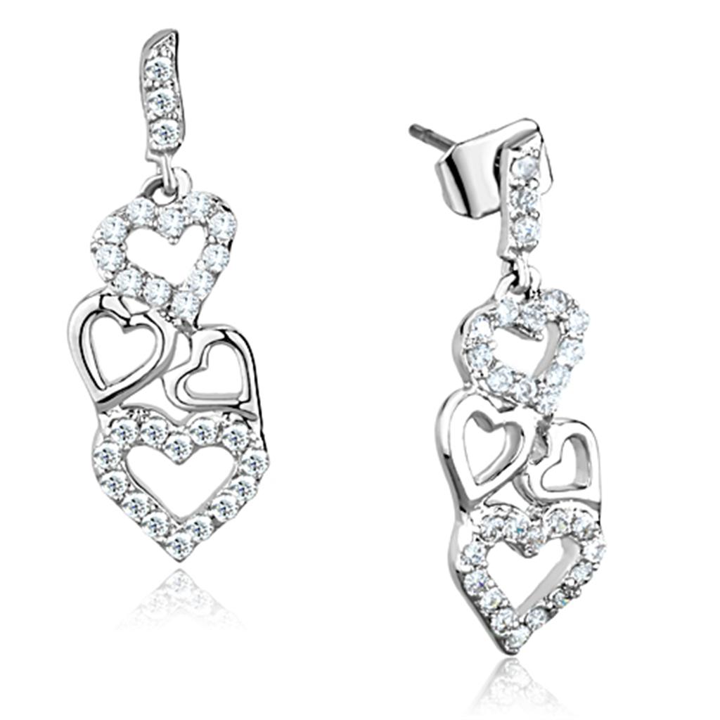 MA3W640 - Rhodium Brass Earrings with AAA Grade CZ  in Clear
