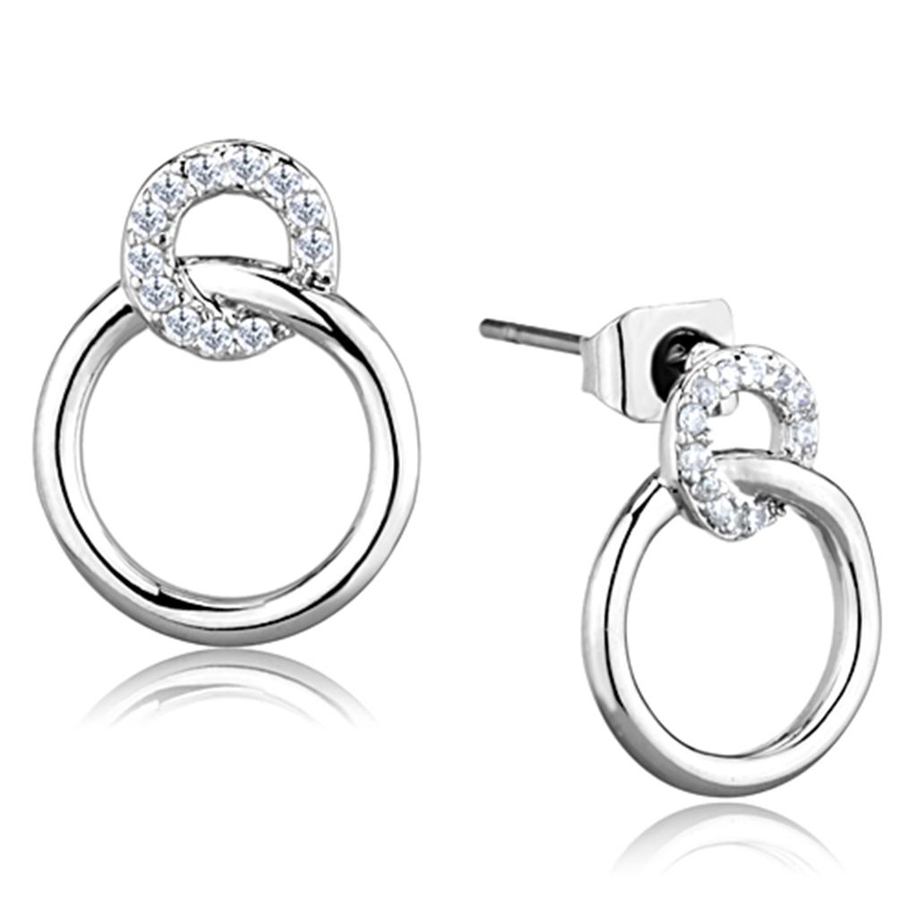 MA3W641 - Rhodium Brass Earrings with AAA Grade CZ  in Clear
