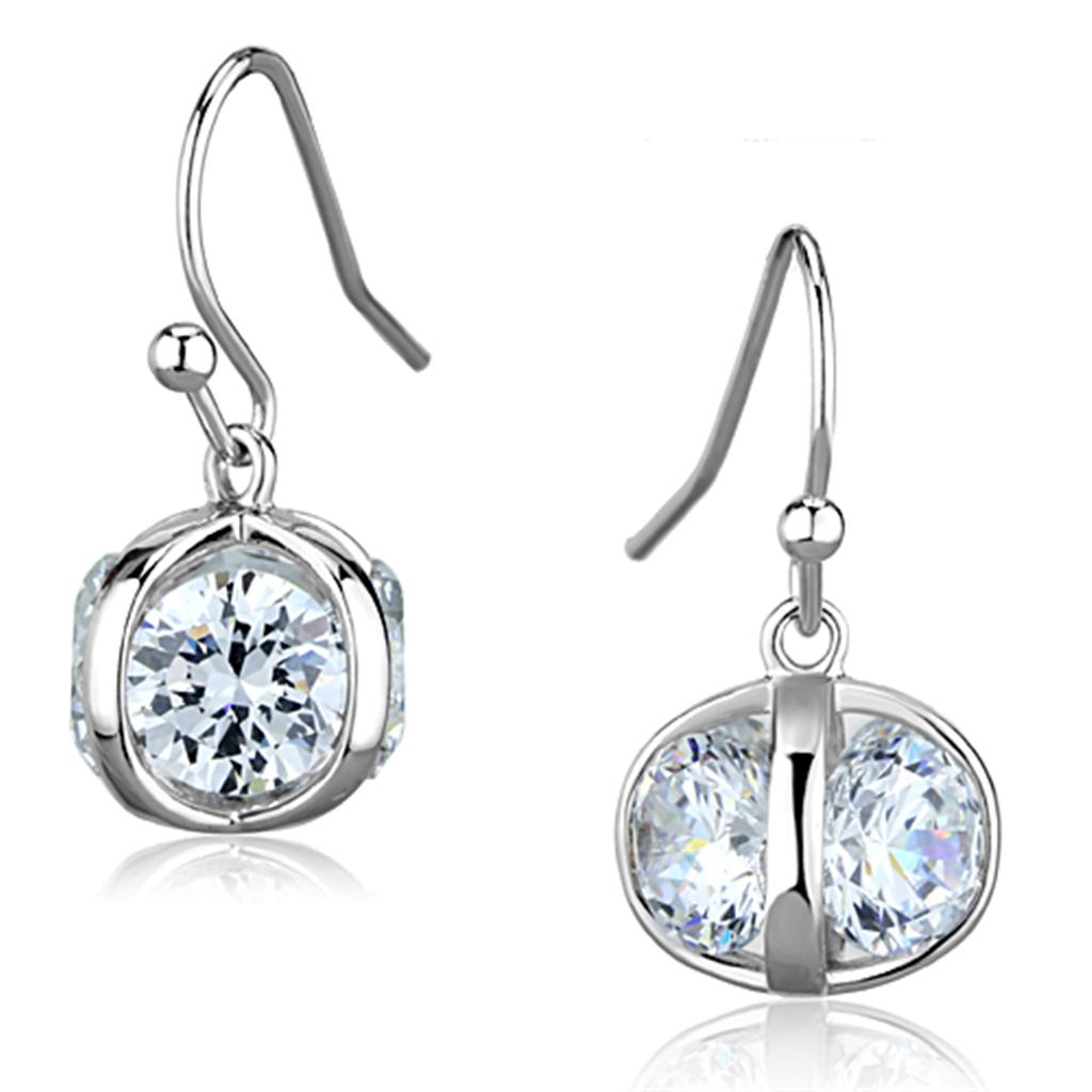MA3W644 - Rhodium Brass Earrings with AAA Grade CZ  in Clear