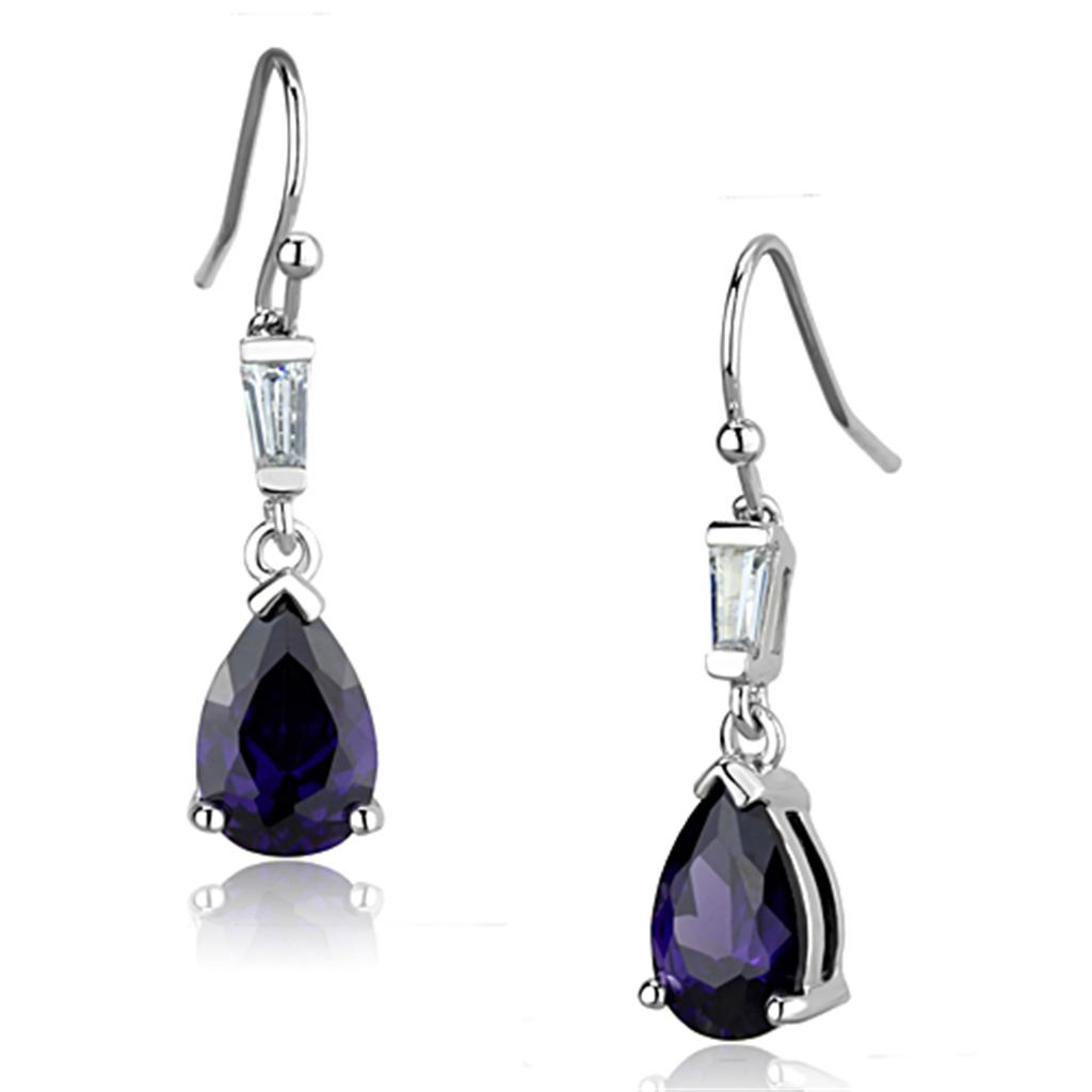 MA3W648 - Rhodium Brass Earrings with AAA Grade CZ  in Amethyst