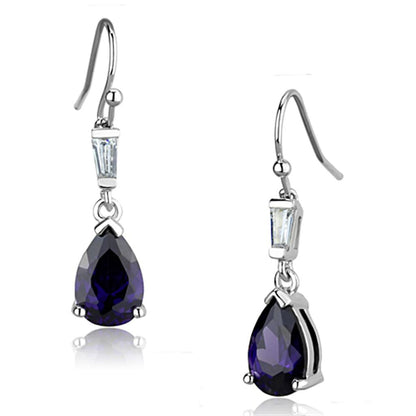 MA3W648 - Rhodium Brass Earrings with AAA Grade CZ  in Amethyst
