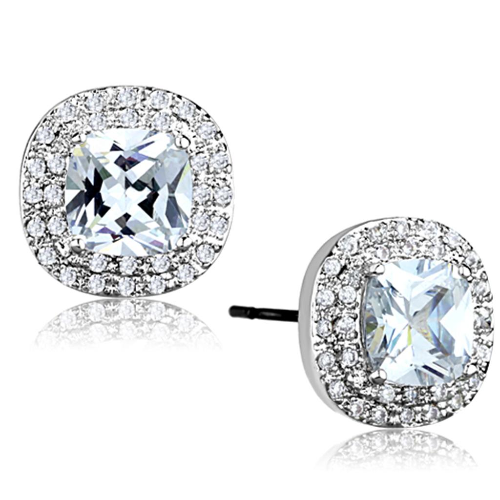 MA3W651 - Rhodium Brass Earrings with AAA Grade CZ  in Clear