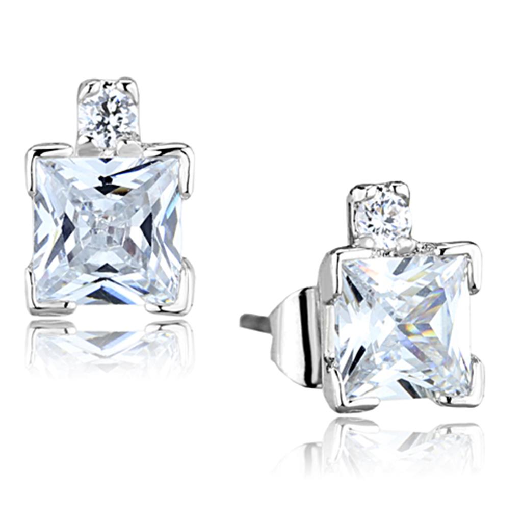 MA3W652 - Rhodium Brass Earrings with AAA Grade CZ  in Clear