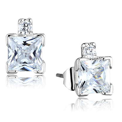MA3W652 - Rhodium Brass Earrings with AAA Grade CZ  in Clear
