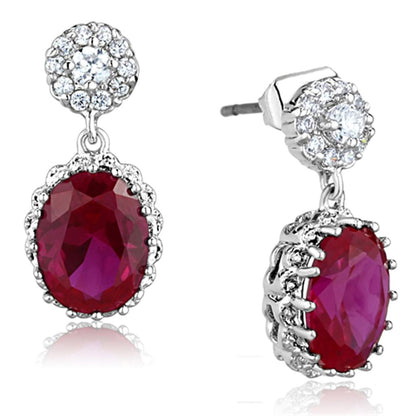 MA3W653 - Rhodium Brass Earrings with AAA Grade CZ  in Ruby
