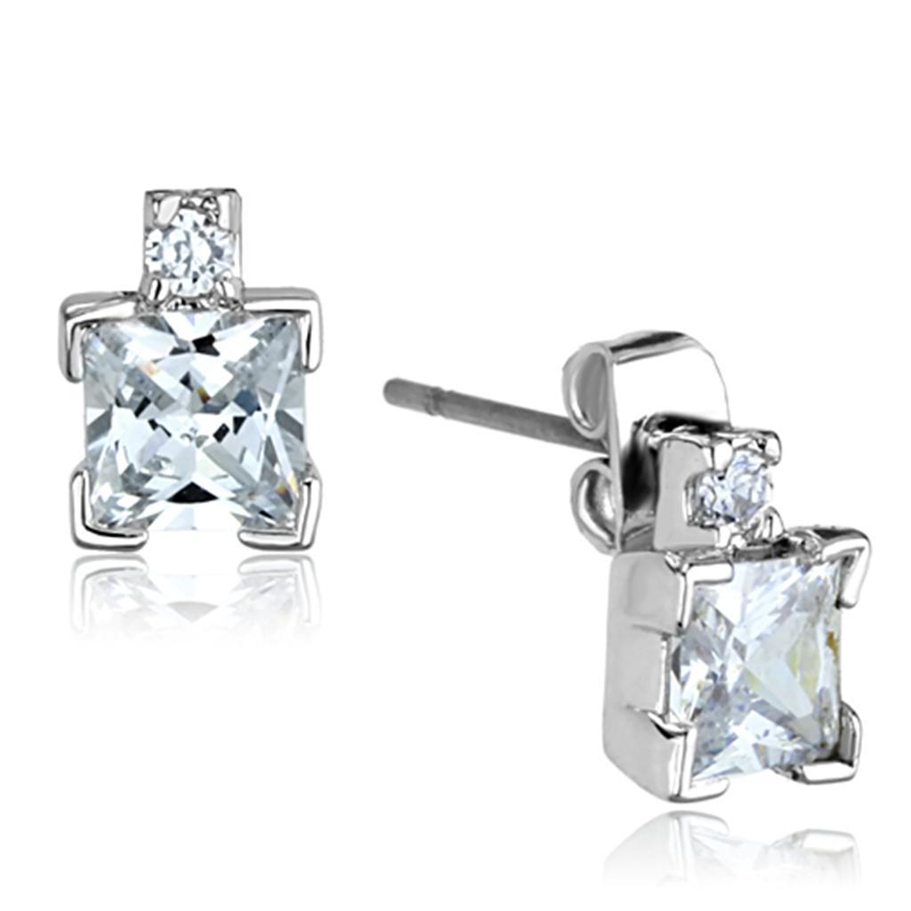 MA3W654 - Rhodium Brass Earrings with AAA Grade CZ  in Clear