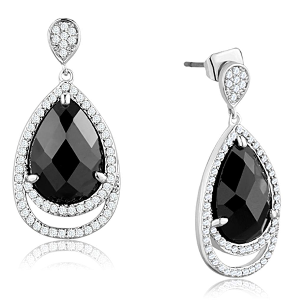 MA3W658 - Rhodium Brass Earrings with AAA Grade CZ  in Jet