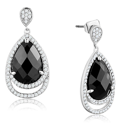 MA3W658 - Rhodium Brass Earrings with AAA Grade CZ  in Jet