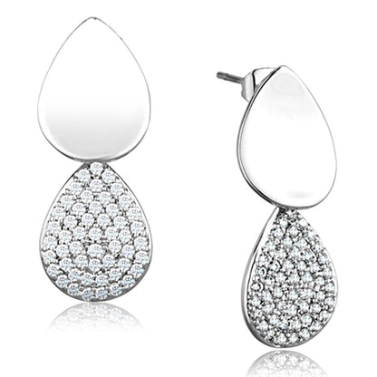 MA3W659 - Rhodium Brass Earrings with AAA Grade CZ  in Clear