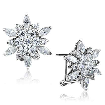 MA3W661 - Rhodium Brass Earrings with AAA Grade CZ  in Clear