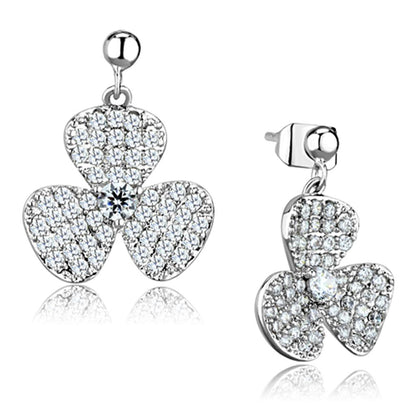 MA3W662 - Rhodium Brass Earrings with AAA Grade CZ  in Clear