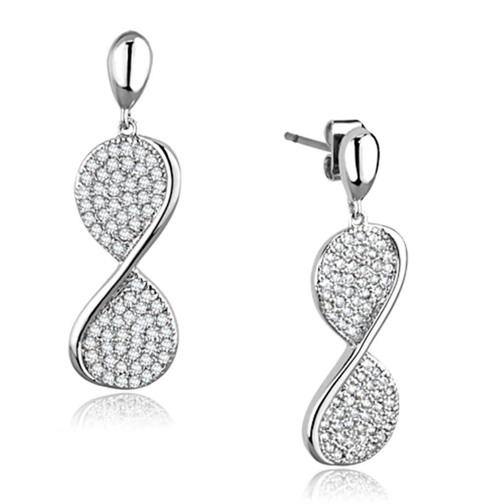 MA3W663 - Rhodium Brass Earrings with AAA Grade CZ  in Clear