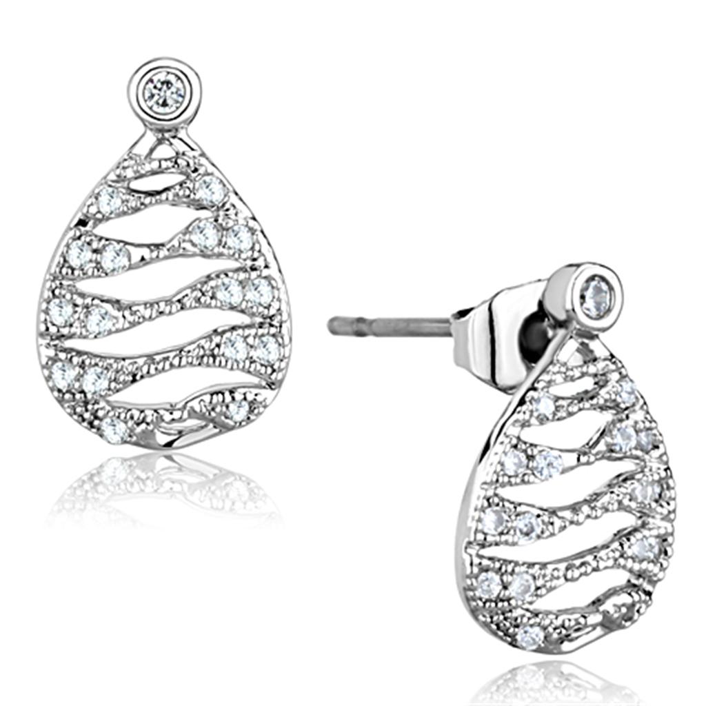 MA3W664 - Rhodium Brass Earrings with AAA Grade CZ  in Clear