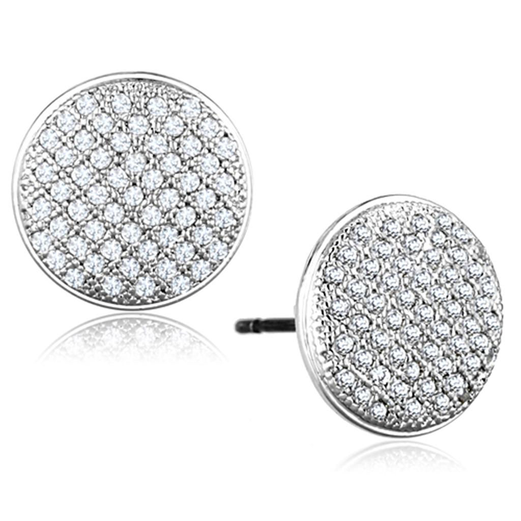 MA3W666 - Rhodium Brass Earrings with AAA Grade CZ  in Clear
