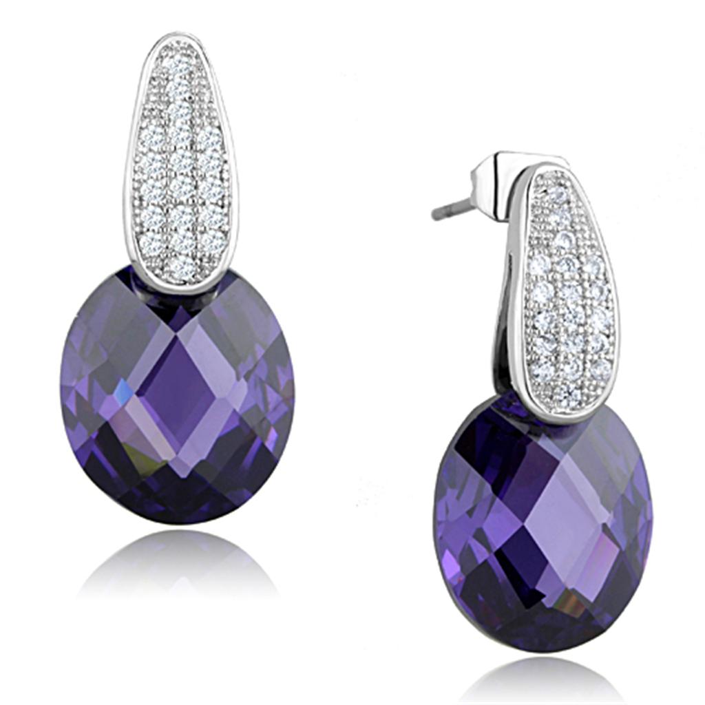 MA3W667 - Rhodium Brass Earrings with AAA Grade CZ  in Amethyst