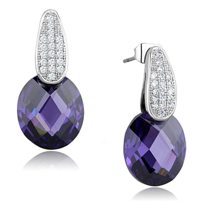 MA3W667 - Rhodium Brass Earrings with AAA Grade CZ  in Amethyst