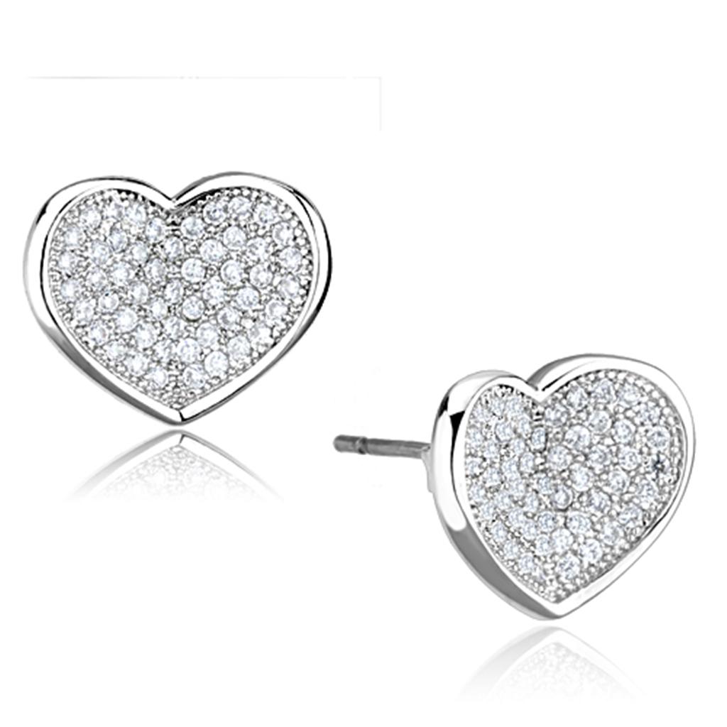 MA3W668 - Rhodium Brass Earrings with AAA Grade CZ  in Clear