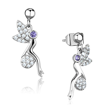 MA3W670 - Rhodium Brass Earrings with AAA Grade CZ  in Amethyst