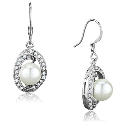 MA3W673 - Rhodium Brass Earrings with Synthetic Pearl in White